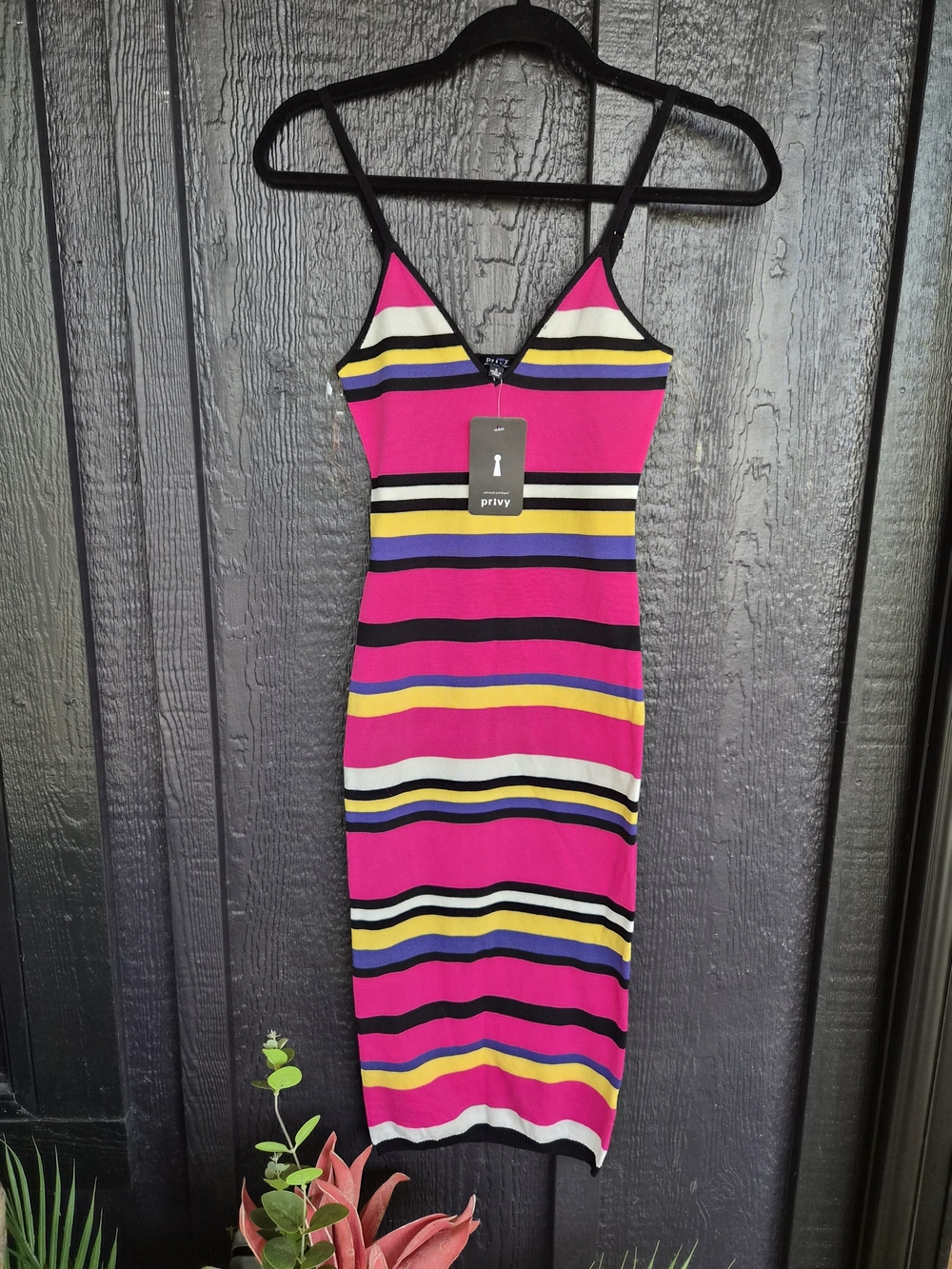 privy Hot Pink Multicolor Striped Midi Dress